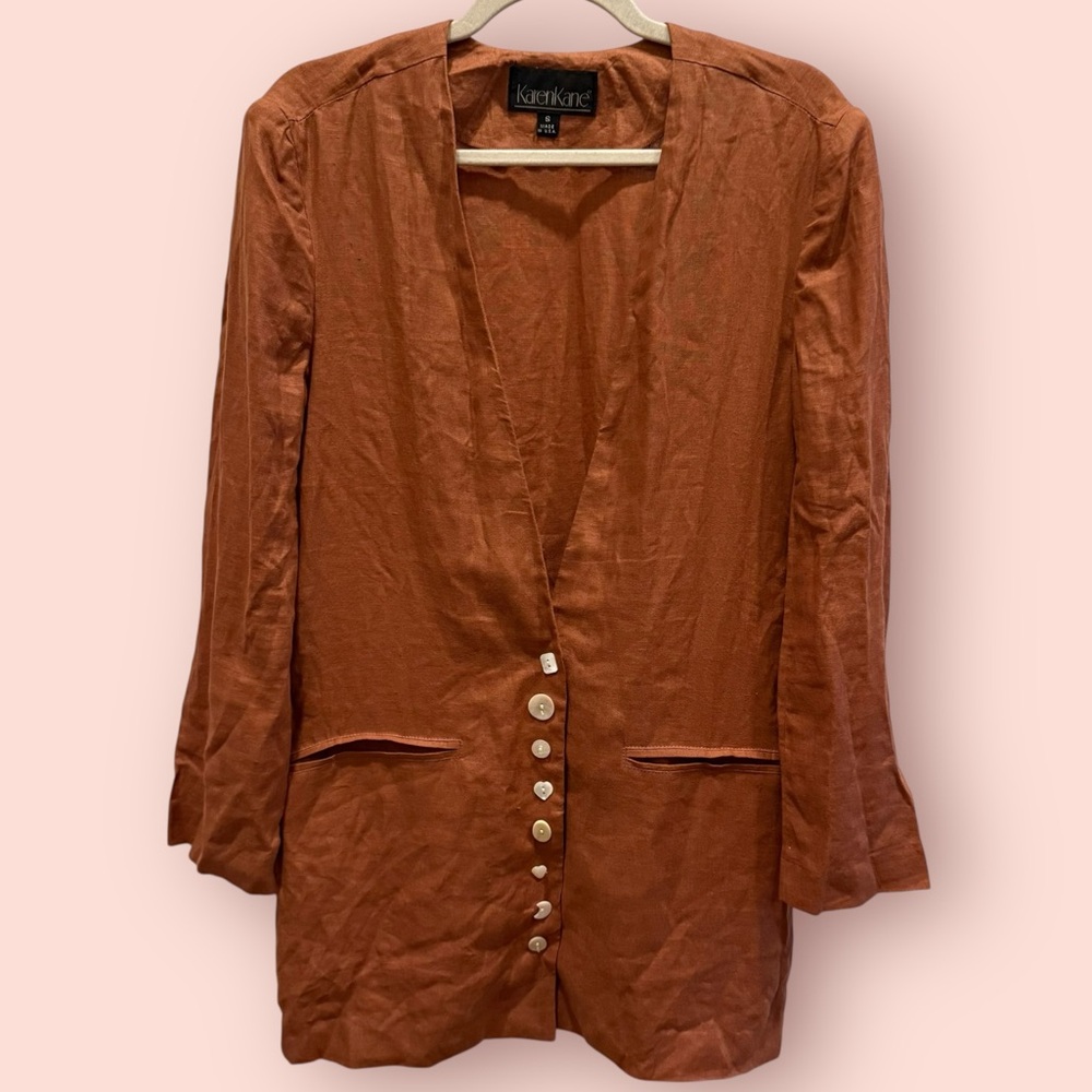 Vintage Tan Linen Lagenlook Blazer